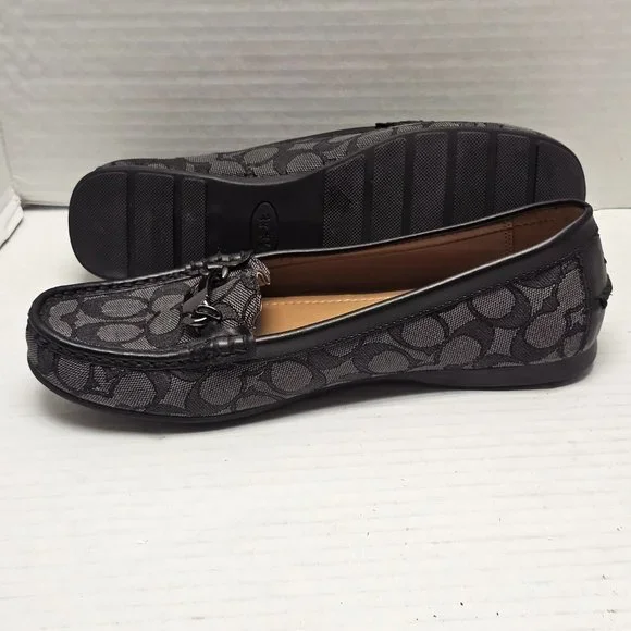 Coach Olive Black Gray Signature Logo Print Canvas Leather Loafer Shoes 10 40 - Picture 5 of 15